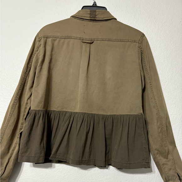 Anthropologie Military Style Olive Jacket with Peplum Hem, Beaded, Cotton/Linen - Picture 3 of 15
